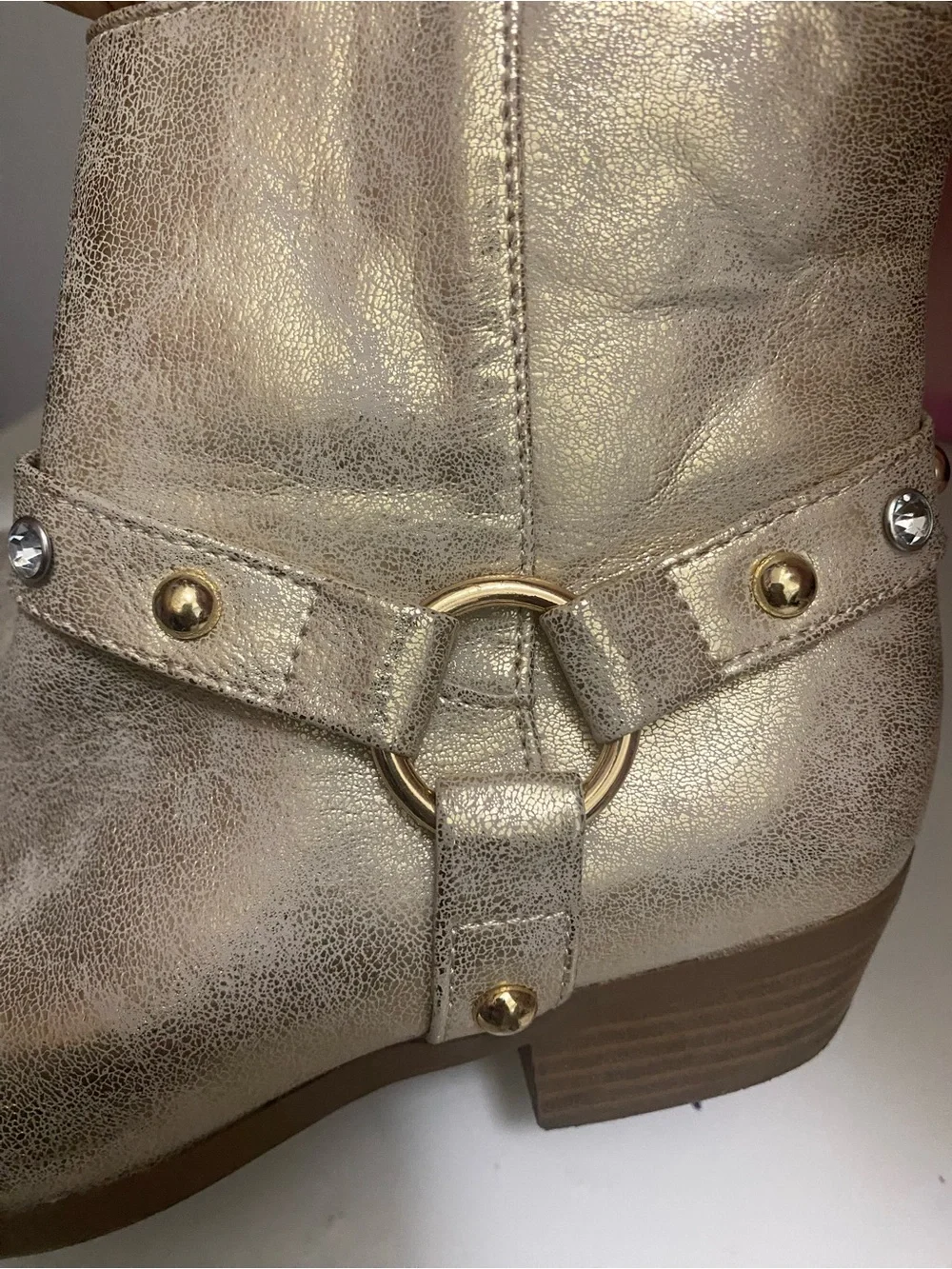Little girls Jessica Simpson  Metallic Gold Ankle Boots with Decorative Harness
